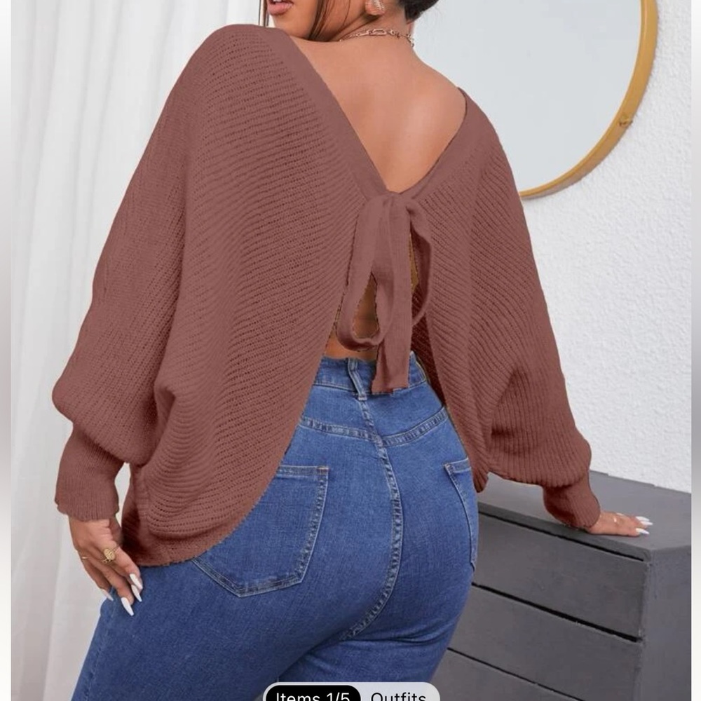 Plus size Tie Back Batwing Sleeve Sweater (1X)